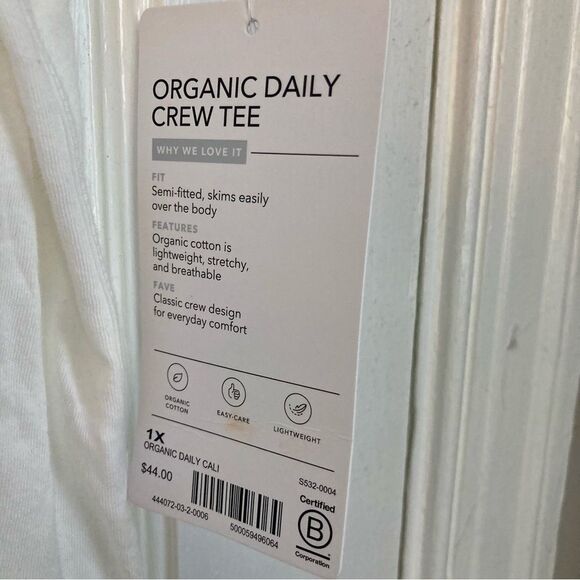 Athleta Women's 1X Organic Daily Crew Tee White 100% Cotton NWT - Picture 3 of 3